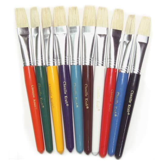 4 Pack: 6 Pack 10 ct. (240 total) Pacon&#xAE; Assorted Color Stubby Natural Bristle Flat Paint Brush Set
